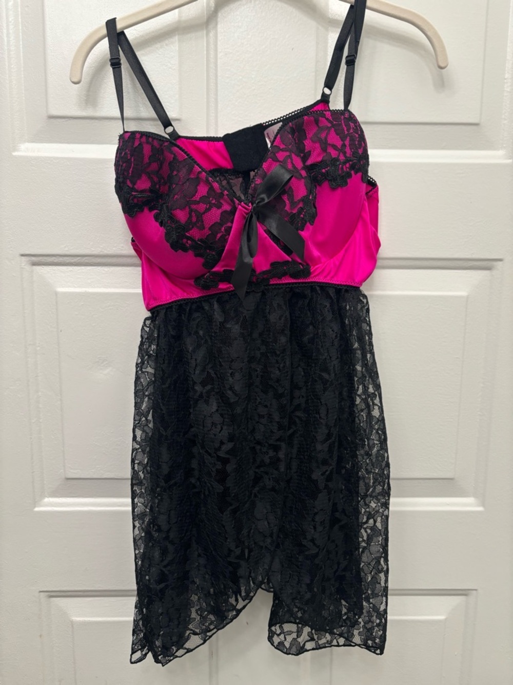 Fuchsia & Black Lace Babydoll Nightdress